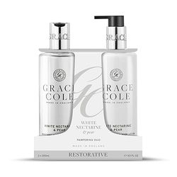 Grace Cole White Nectarine & Pear Scented Body Care Duo Gift Set 1 x Bath & Shower Gel 300ml, 1 x Hand & Body Lotion 300ml - Essential Oils - Vegan - Made In England