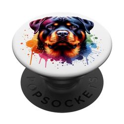 Rottweiler Splash Art Retrato lindo perro divertido acuarela PopSockets PopGrip Intercambiable