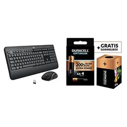 Logitech MK540 Advanced Wireless Keyboard/Mouse Set, 2.4 GHz Wireless Connection via Unifying USB Receiver + Duracell NEW Optimum AA Alkaline Batteries