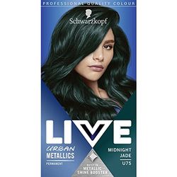 Schwarzkopf LIVE Urban Metallics Vibrant, Long Lasting, Permanent Green Hair Dye, Infused with Coconut Oil for Shiny Hair - Midnight Jade U75