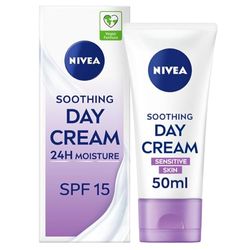 NIVEA Sensitive Day Cream (50 ml), Face Cream and Moisturiser with SPF 15 for Sensitive Skin, Summer Skin Care Essentials, Sensitive Moisturising Cream