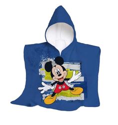 hermet, Disney, Topolino, Telo Mare Con Cappuccio, Poncho Mare Maxi da Bambino, 60x60 cm, Asciugamano da Spiaggia o Piscina, 100% Morbido Cotone