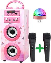 DYNASONIC - (3rd Gen) Bärbar Bluetooth-högtalare med karaokeläge och mikrofon, FM-radio och USB SD-läsare (modell 15Luz)