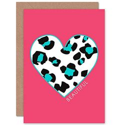 Wee Blue Coo Pink Teal Leopard Beautiful Greeting Card With Envelope Inside Premium Quality