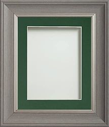 Frame Company Drummond Range Gunmetal Grey 9x7 inch Picture Photo Frame with Bottle Green Mount for Image 7x5 inch * Choice of Sizes* Fitted with Real Glass