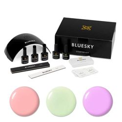 Bluesky Gel Nail Polish Starter Kit - Pastel Neons, Gel Nail Kit with 24W UV LED Lamp Nail Dryer, 3 x 10ml Gel Nail Polishes, Cleanser Wipes, Top and Base Coat, Nail File and Buffer