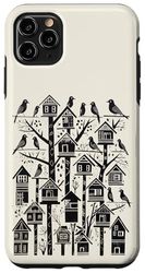 Carcasa para iPhone 11 Pro Max Birdhouse Community Monocromo Linocut Bird Nature Art