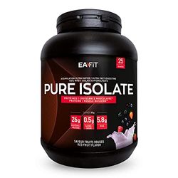 EAFIT | Pure Isolate | Whey Protein Isolate | Whey pour Prise de Masse et Musculation | 26g de Proteine, 5,8g de BCAA | Faible en sucres et matières grasses | 750 g - FRUITS ROUGES | Marque FR