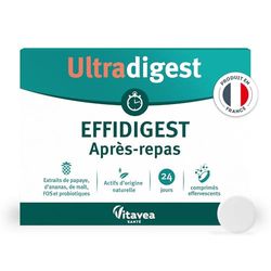 Ultradigest Après-Repas - Confort Intestinal, Digestion - Malt, Papaye, Ananas - Actifs Naturels - Probiotique Flore Intestinale - 24 comprimés - 24 jours - Fabriqué en France - Vitavea