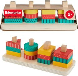 Fisher-Price Drewniany sorter kształtów Drewniana zabawka zręcznościowa z 13 elementami do zabawy dla 2 latka i wyżej, HXV05