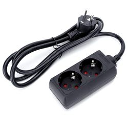 Regleta de 2 vías sin Interruptor, 1,5 m, 3G, 1,5 mm² Negra - Ideal para conectar múltiples Dispositivos eléctricos.