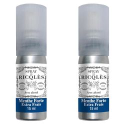 RICQLES -SPRAY BUCCAL À LA MENTHE AVEC ALCOOL- Spray buccal- Haleine fraîche- Menthe forte- Atomiseur de poche 15ml (Lot de 2)