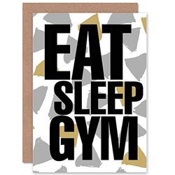 Wee Blue Coo Eat Sleep Gym Word Art Blank Greeting Card
