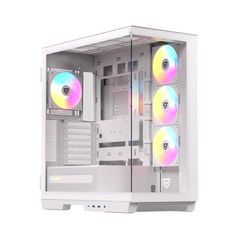 Nfortec Ursa ATX A-RGB Torre PC Gaming, doppio vetro con cerniera, alte prestazioni, compatibilità con E-ATX/ATX/Micro-ATX/ITX, 4 ventole A-RGB pre-installate, colore bianco