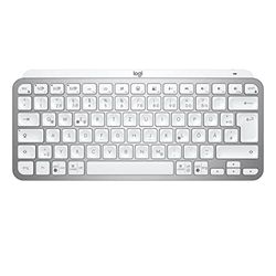 Logitech MX Keys Mini draadloos toetsenbord, compact, Bluetooth, achtergrondverlichting, USB-C, compatibel met Apple macOS, iOS, Windows, Linux, Android, metalen behuizing, lichtgrijs, QWERTZ