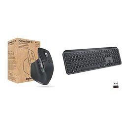 Logitech MX Master 3S for Business, Wireless Mouse with Quiet Clicks, Grey & MX Keys Advanced Illuminated Wireless Keyboard, Bluetooth, Tactile Responsive Typing, Backlit Keys, Graphite Black