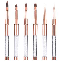 Kiperline Nail Art Gel Brush, 6 Piece Professional Nail Art Brush with Cap Cap, Brushes for Semi-Permanent Nail Polish U V Construction Brush Kit for Professional Beginners, Pink Gold