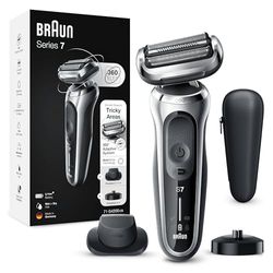 Braun Series 7, Regolabarba Uomo, Rasoio Elettrico Barba, Custodia da Viaggio, Accessori Inclusi, con Testa e Lame Flessibili, Base di Ricarica, Idea Regalo, 71-S4200cs Argento