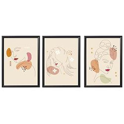 Arterby's® - Set 3 pezzi - Poster Quadro Cornice Tela Canvas Dipinto - Illustrazione Viso Donna Linea Astratta Ritratto - Made in Italy - HD Poster con Cornice Decorativa Nera 30x40 cm S3A001 D003