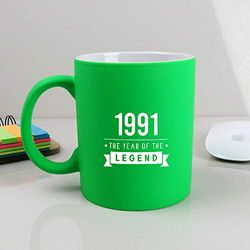 eBuyGB Fortieth Gift for Dad Engraved Neon Green Coffee Mug-1991 Year of The Legend Design-30th Birthday, Men-310ml Tea Cup, Ceramic