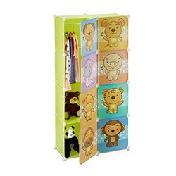 Relaxdays Étagère rangement enfants casier modulable plastique animaux penderie armoire tringle, coloré