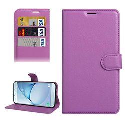 Carcasa de telefono for Galaxy A8 (2016) / A810 Litchi Texture Horizontal Flip PU Funda de Cuero con Soporte y Ranuras for Tarjetas y Billetera (Negro) (Color : Purple)