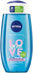 NIVEA Douche de soin Love Splash (250 ml), gel douche rafraîchissant aux minéraux marins, douche avec parfum frais de l'océan et mousse veloutée
