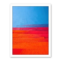Wee Blue Coo Abstract Minimalist Steps Painting Blue Purple Pink Orange Red Artwork Framed Wall Art Print 18X24 Inch