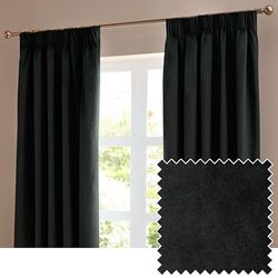 furn. The Ultimate Velvet coppia di tende a pieghe - Tende in velluto morbide ed eleganti che oscurano la stanza (Nero - 168x137cm)