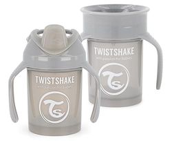 Twistshake Non-Spill Baby Sippy Cups - Set Van 2 | 1x 360 Cup + 1x Mini Cup | Lekvrije Oefenbeker Voor Kinderen | BPA-Vrij | Lerende Babywaterfles | Grijs