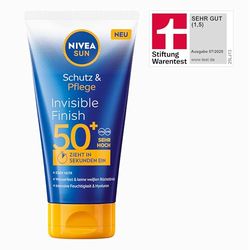 NIVEA SUN Protección y cuidado de acabado invisible SPF 50+, protector solar impermeable con hialurón, de absorción rápida, para una hidratación intensa sin residuos blancos (150 ml)