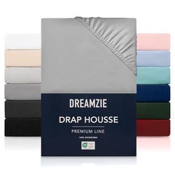 Dreamzie Drap Housse 90x200 cmpour Matelas Épais jusqu'à 33 cm - 100% Polyester Microfibre - Gris Certifié sans Produits Chimiques (Oeko TEX), Drap Housse avec Élastique Complet