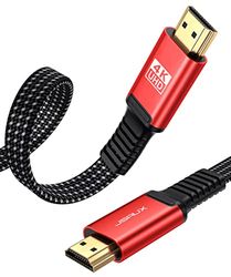 JSAUX 4K HDMI-kabel 7,5 meter [4K @60Hz, HDMI 2.0, 18Gbps], plat, high-speed nylon gevlochten kabel, ondersteuning HDR UHD 2160p 1080p Ethernet ARC voor PS3/4 TV pc, rood