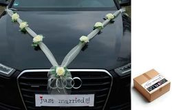 Organza M Auto Gioielli Sposa Coppia Rose Decorazione Organza M Matrimonio Car Wedding Decorazione Ghirlanda Auto (Ecru2 / Ecru)