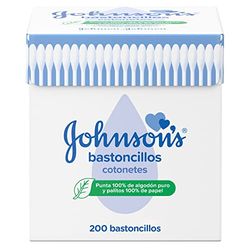 Johnson's Baby cotonetes para bebés, crianças e adultos (1 caixa x 200 unidades), cotonetes para os ouvidos com pontas 100% de algodão puro e palitos 100% de papel