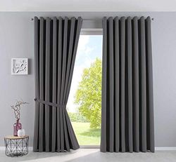 NewYork 201920600 - 2 Tende oscuranti con occhielli, con protezione UV, 100% poliestere, Grigio scuro, altezza 245 x larghezza 295 cm