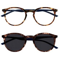 OPULIZE Met Paquete Doble Gafas De Lectura Con Lectores De Sol Grande Redondo Marrón Azul Marino Hombres Mujeres Bisagras Resorte RS60-2 +3,00