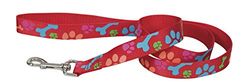 CHAPUIS SELLERIE - Guinzaglio in nylon per cane, motivo zampe, larghezza 25 mm, lunghezza 1,20 m, taglia L, colore: Rosso