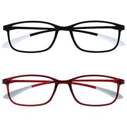OPULIZE Ice Reading Glasses 2 Pack Ultra Lightweight Scratch Resistant Black Red Frame Mens Womens RR61-1Z +2.00