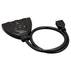 Amazon Basics HDMI-switch met 3 poorten en pigtail-kabel, ondersteunt Full HD 4K @30Hz video, 3-in-1 uitgang, zwart