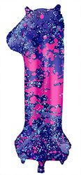 Folat 63901 1 Paint Splash Purple Space 86 cm Helium Birthday Decoration Balloon Number, Multicoloured