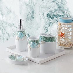Sweet Home Collection Seascape - Juego de Accesorios de baño, Colecciones únicas, Modernas, clásicas, Decorativas, Hermosos diseños, decoración de bañera de Ducha, 4 uds
