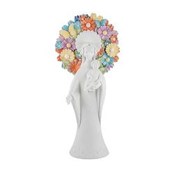 DRW Figura de una Virgen con niño con Corona de Flores de Resina Pintada a Mano