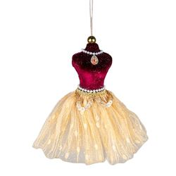 Burgundy and Gold Ballerina Costume Figure 15cm - Christmas Tree Hanging Decorations Festive Decorative Ornaments Fairy Tale Themed Xmas Tree Pendant