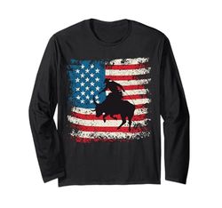 Patriotic Rodeo Horse Cowboy Bull Rider USA Bandera estadounidense Manga Larga