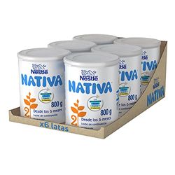 Nestlé NATIVA 2 Leche De Continuación 2 para bebés a partir de los 6 meses. Pack de 6 botes de 800g (4800g en total)