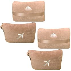 BlueHills 2-Pack Mini Premium Soft Plush Travel Blanket Pillow Airplane Essentials for Two in Bag Flight Traveling Warm Portable Plane Blankets Beige - M26