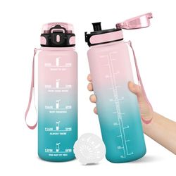 Dricksflaska, 500Ml BPA-Fri, Vattenflaska, LäCkagesäKer LåSdesign, Dricksflaskor, Med TidsstäMpel, Dricksflaska För Barn, LäCkagesäKer för Skolan, kontor, Sport, Camping Vattenflaska - RosaCyan