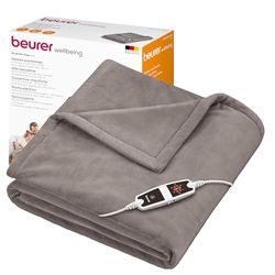 Beurer HD 150 XXL elektrische deken, elektrische verwarmingsdeken met automatische uitschakeling, 200 x 150 cm, 6 temperatuurstanden, machine wasbaar, knuffeldeken, taupe