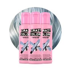 Crazy Color Metallic Slate Semi-Permanent Trio Hair Dye. Highly Pigmented Silver Blue Conditioning & Oil Nourishing Vegan Formula | No Bleach or Ammonia | 300ml